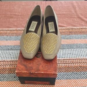 Enzo Angiolini Beige Loafers with Gold Accents
